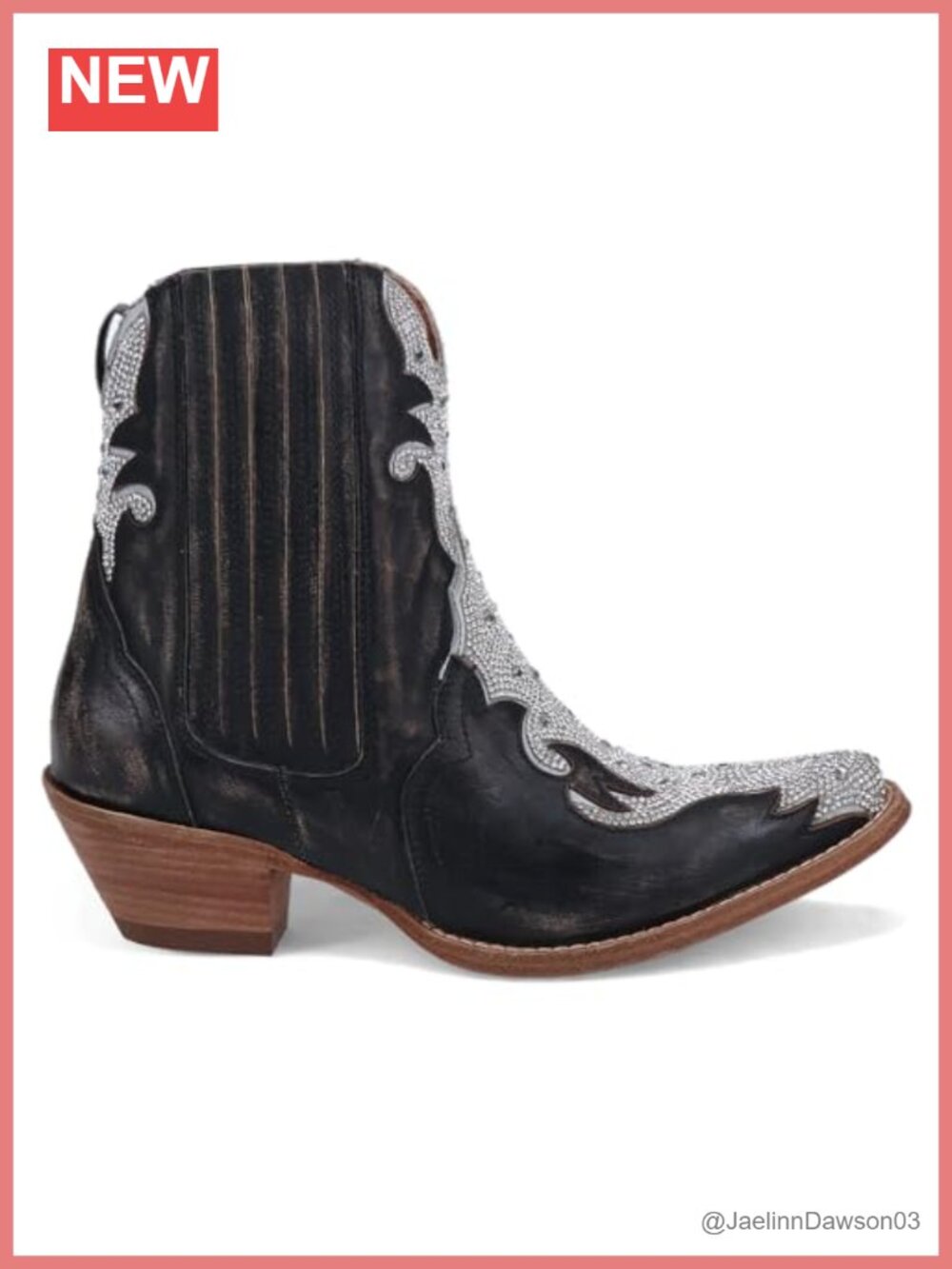Dan Post Black Crystal Women's 6 inch Snip Toe Leather Boots DP5125